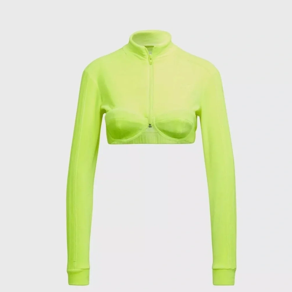 Adidas X Jeremy Scott Velour Crop Track Top Neon Yellow - Picture 3 of 4
